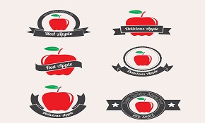 6 Red Apple label vector
